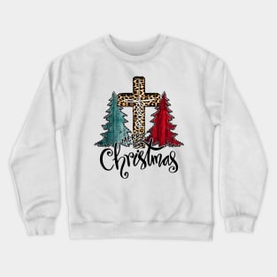 Merry Christmas Tree Lights Buffalo Plaid Red Jesus Cross Shirt Crewneck Sweatshirt